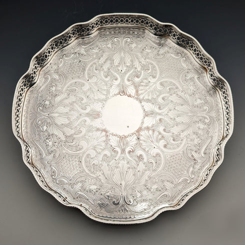 British Vintage Silver Plated Gallery Tray with Legs 25cm Diameter Walker&Hall